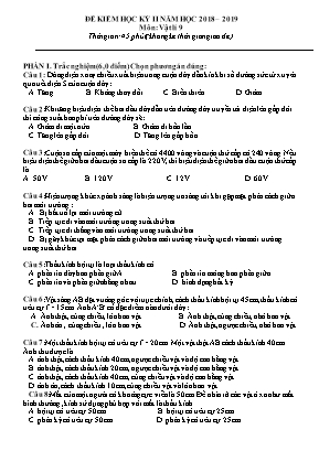 Đề kiểm tra học kỳ 2 môn Vật lý Lớp 9 - Năm học 2018-2019 (Có đáp án)